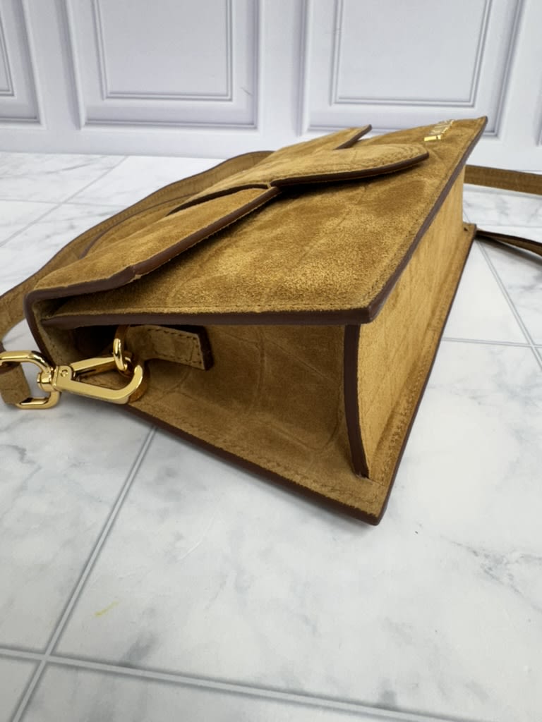 BRAND NEW - Jacquemus Camel Croc Embossed Suede Le Grand Bambino Handbag