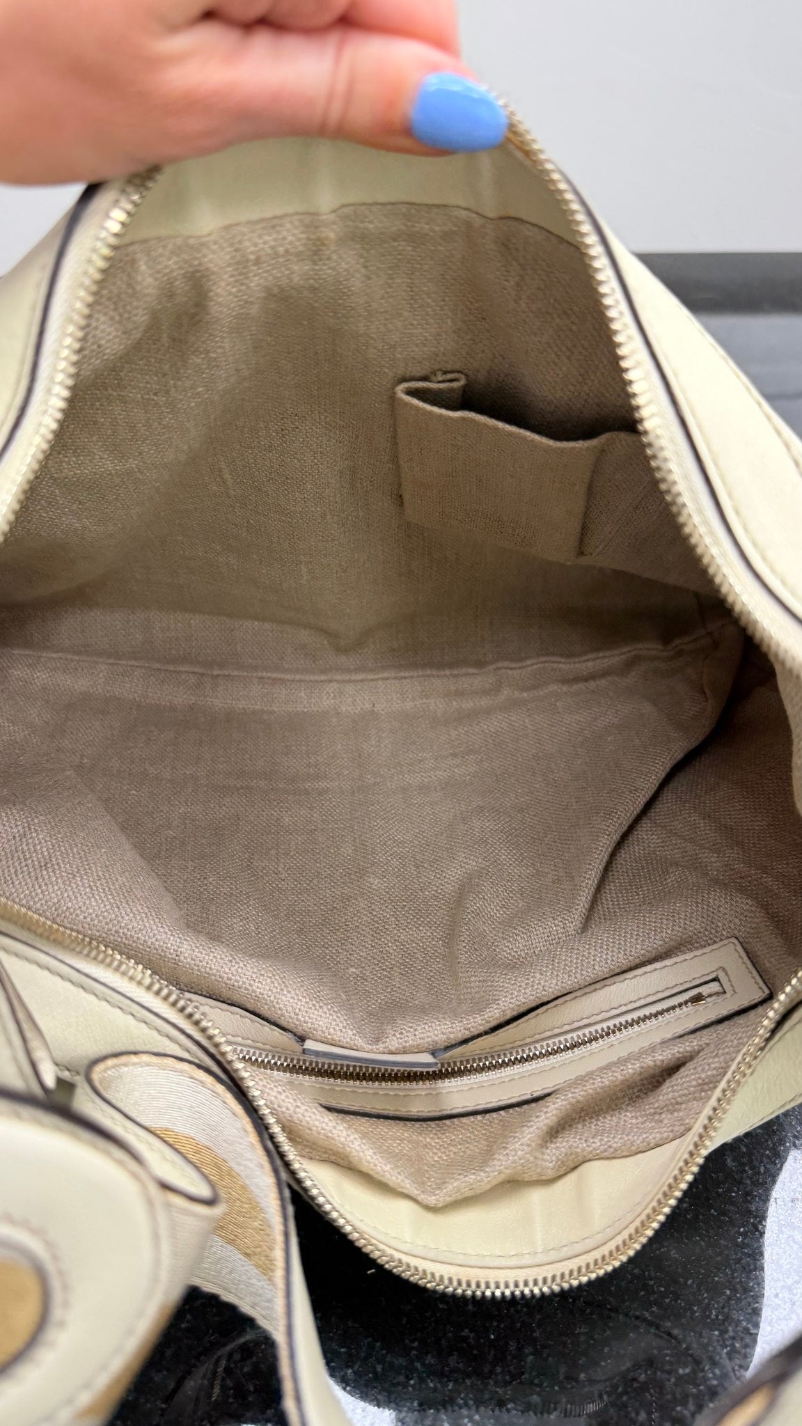 Gucci Cream Leather Web Hobo Shoulder Bag