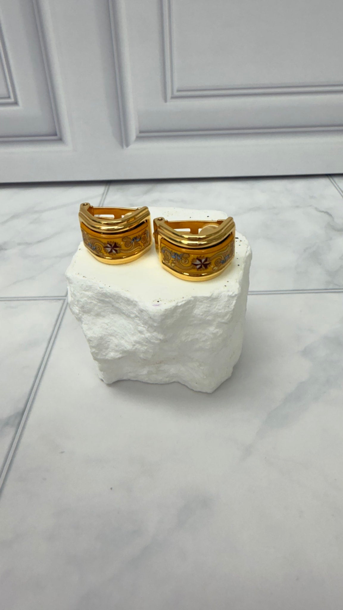 Hermes Yellow Enamel Clip On Earrings 