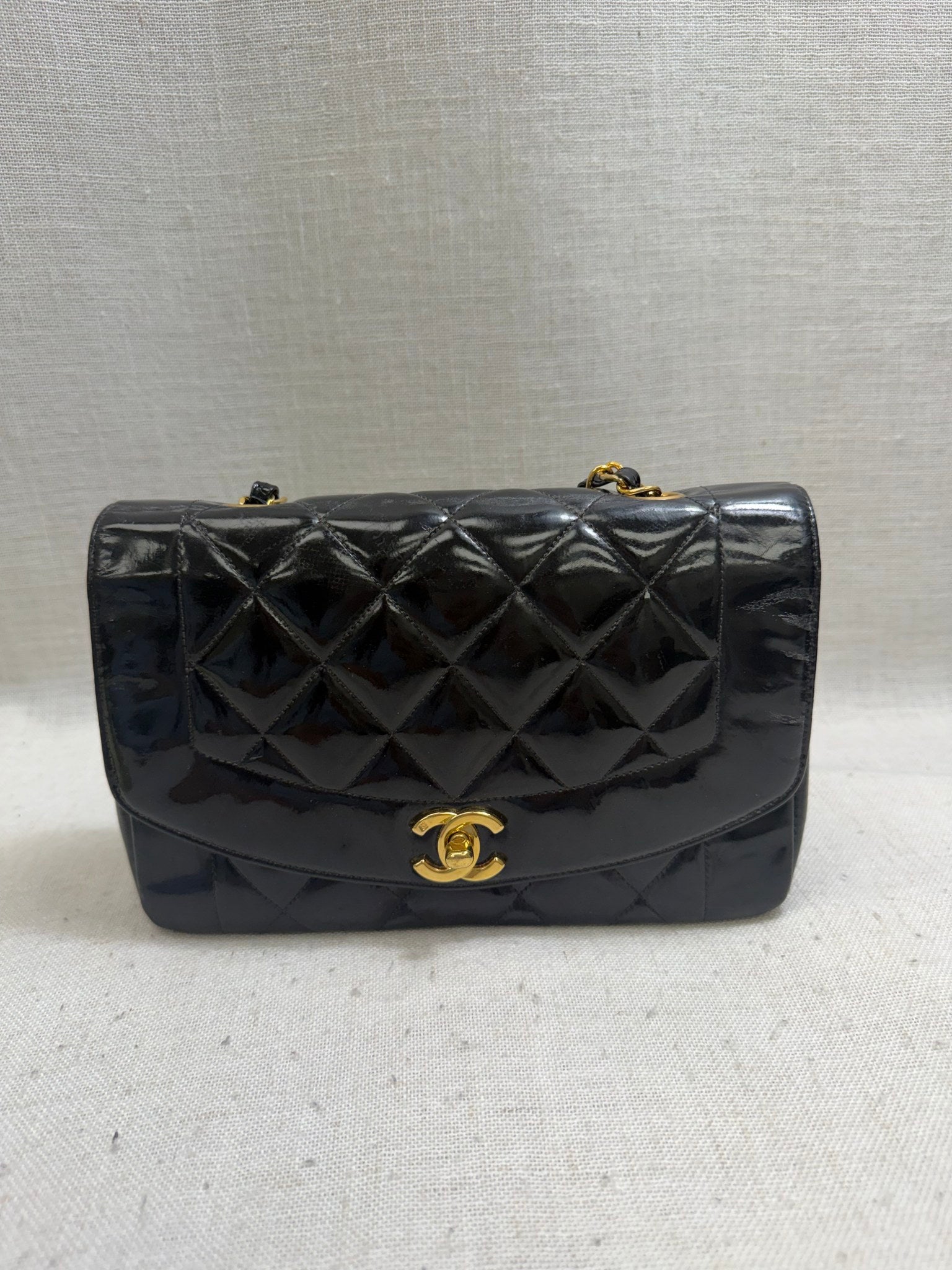 Chanel Black Patent Leather Diana Flap Bag 