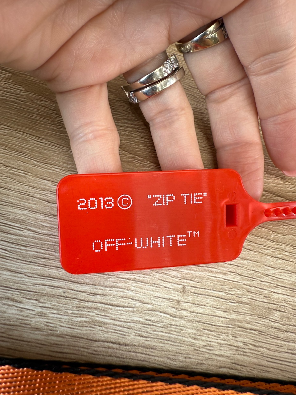 LIKE NEW Off White Double Sided Embroidered Key Chain