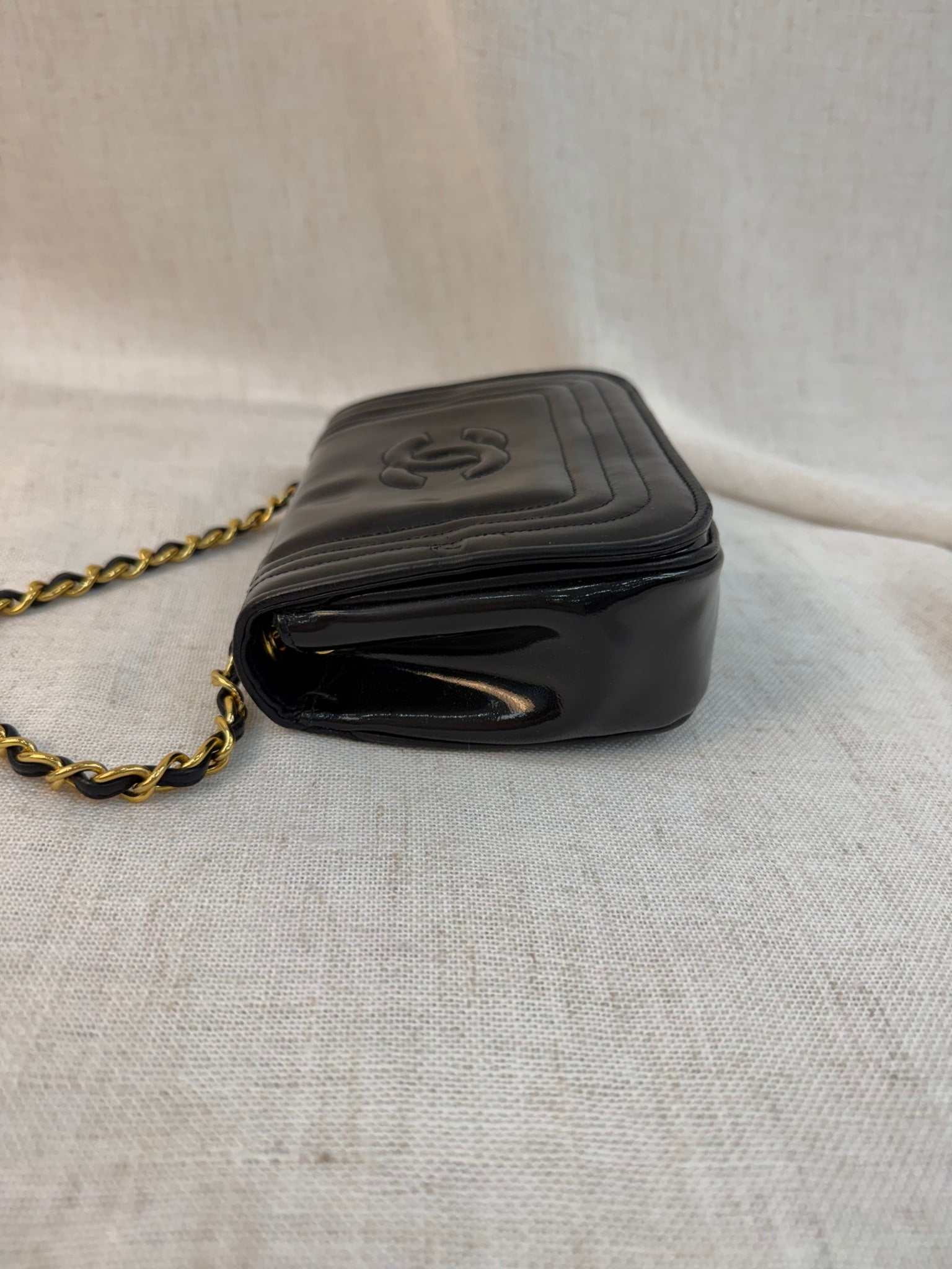 Chanel Black Patent Leather Single Flap Mini Crossbody Bag