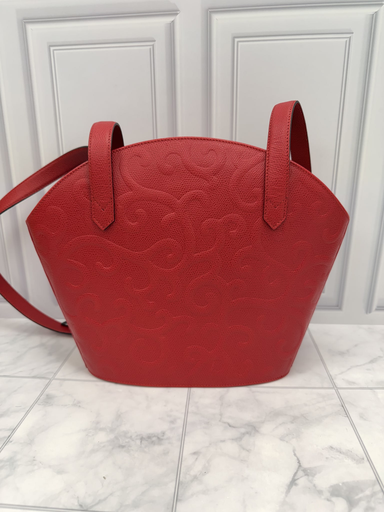 Saint Laurent YSL Red Embossed Leather Shoulder Bag
