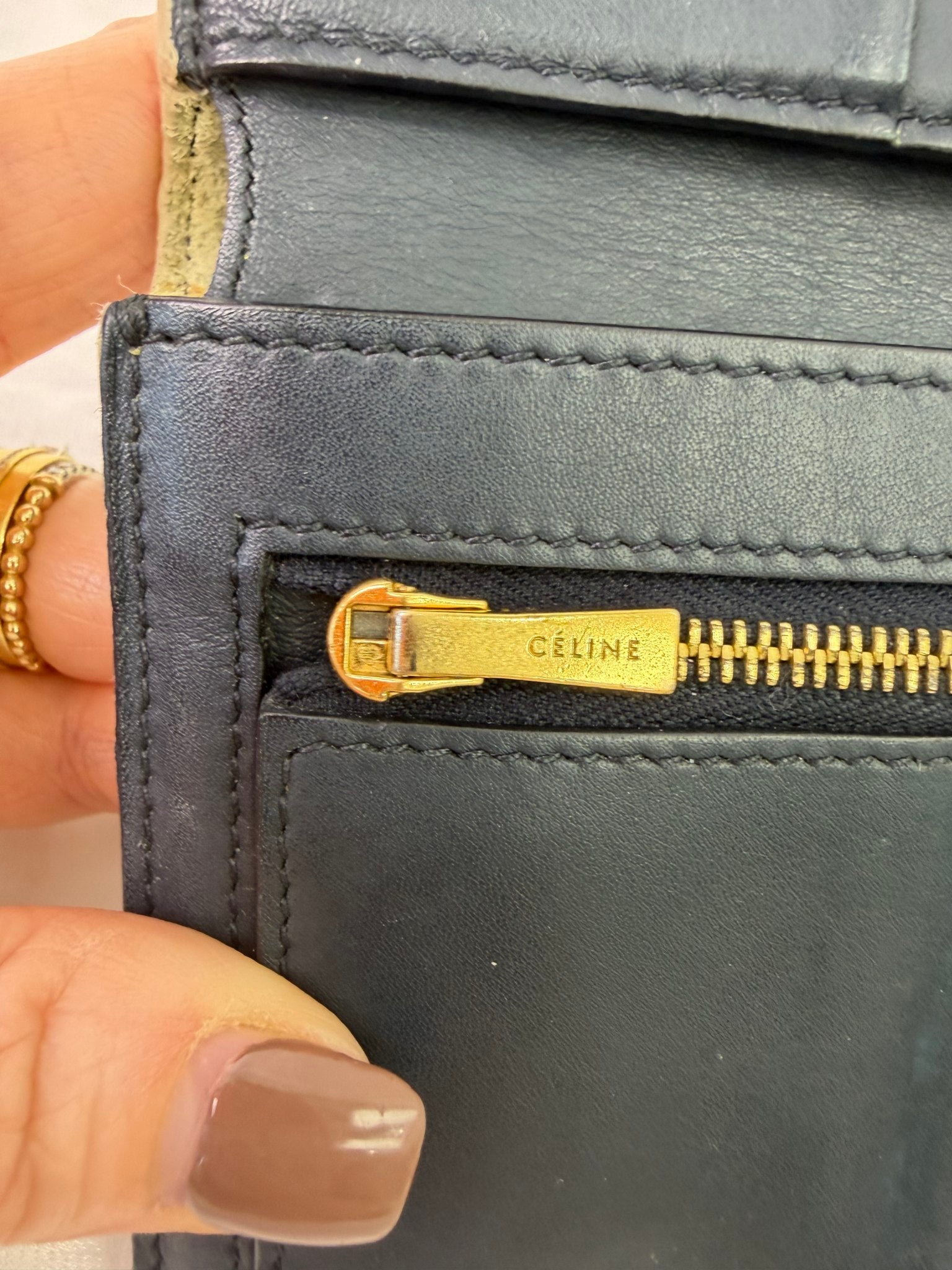 Celine Mint And Navy Leather Medium Strap Wallet