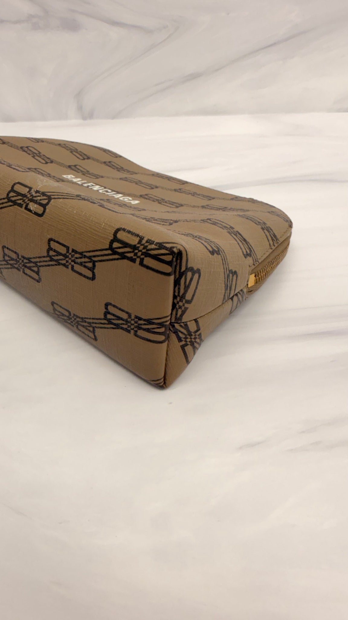 Balenciaga Beige Coated Canvas Cosmetic Pouch
