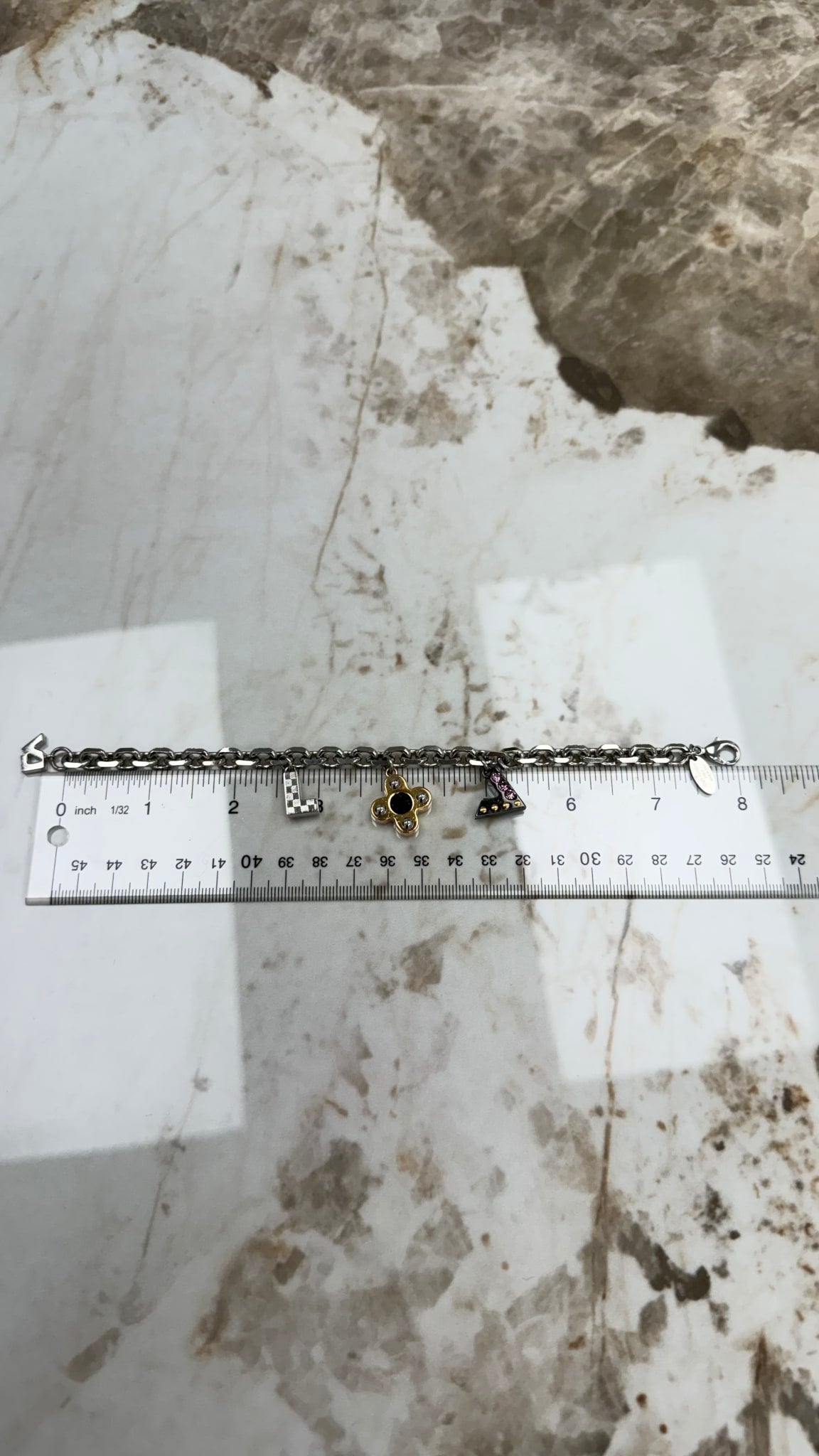 Louis Vuitton Love Letter Timeless Silver Tone Charm Bracelet 