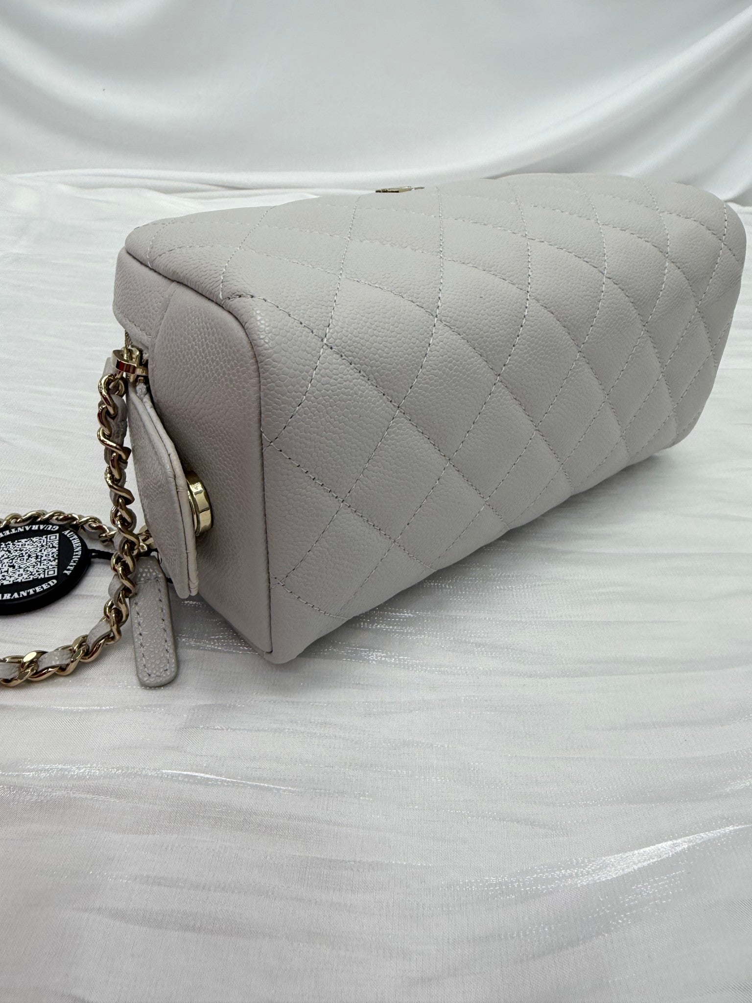 BRAND NEW- Chanel Gray Quilted Caviar Double Zip Cosmetic Case