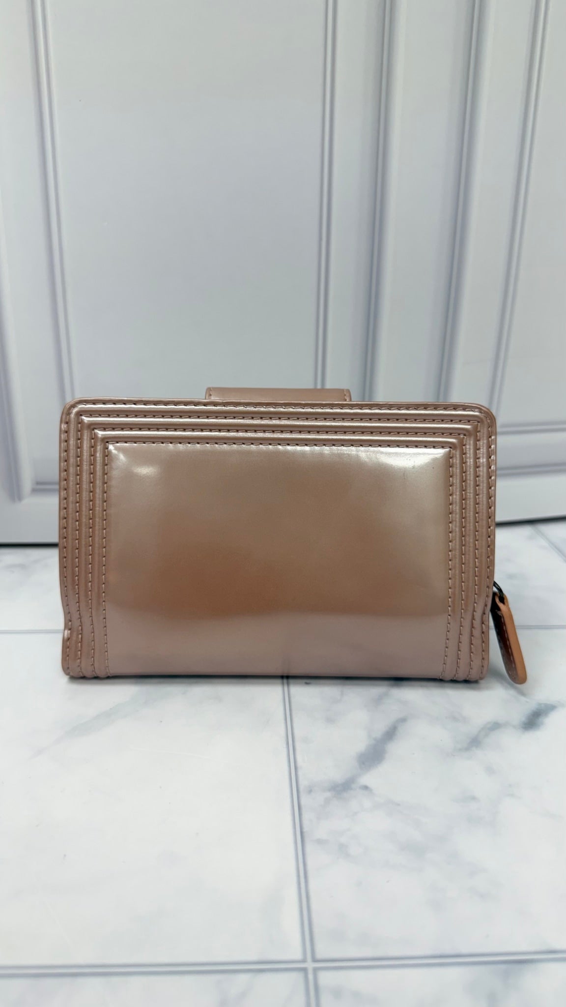 Chanel Pink Patent Leather Boy Compact Wallet 