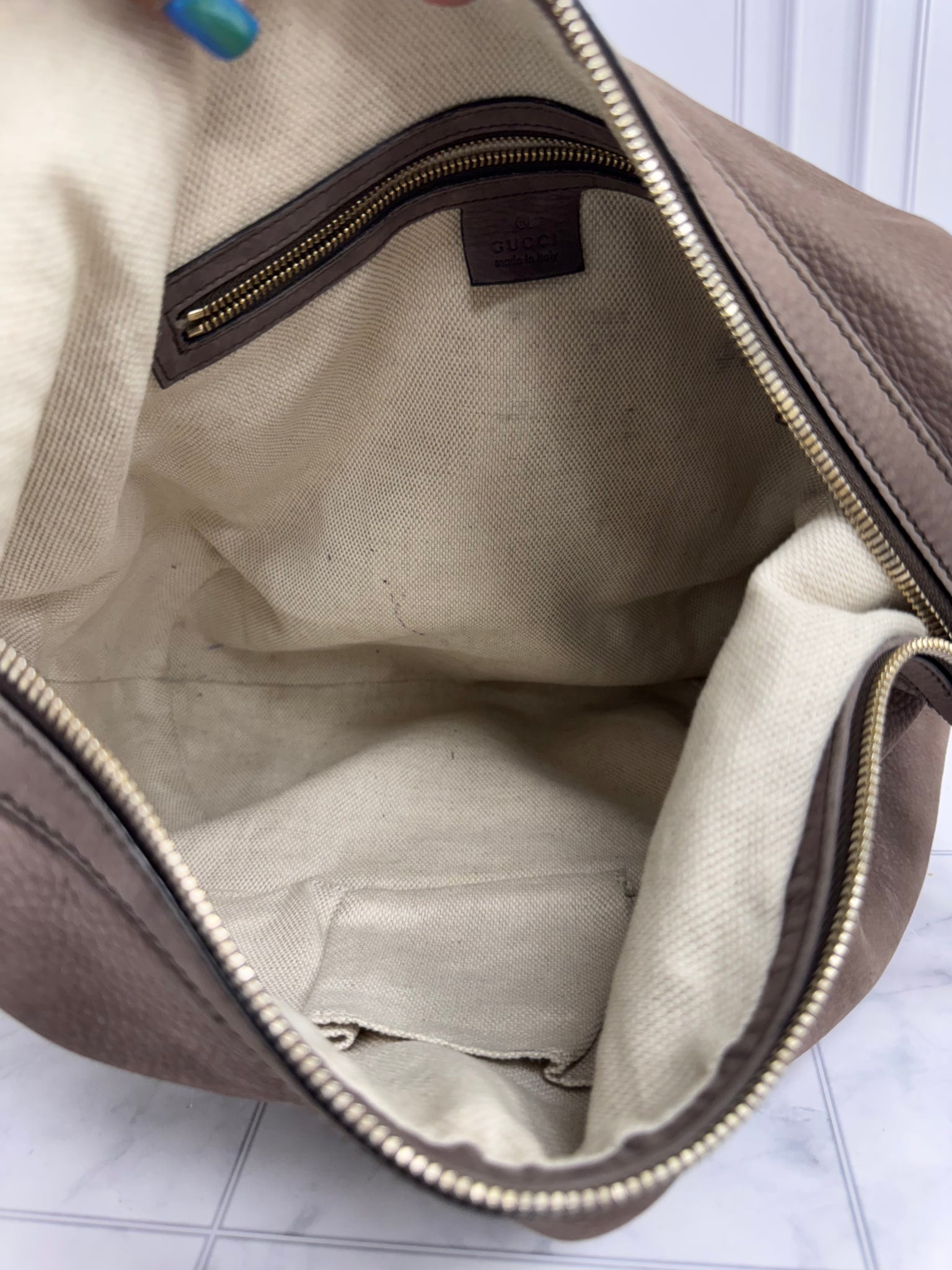 Gucci Taupe Suede Interlocking G Soho Chain Hobo Bag 