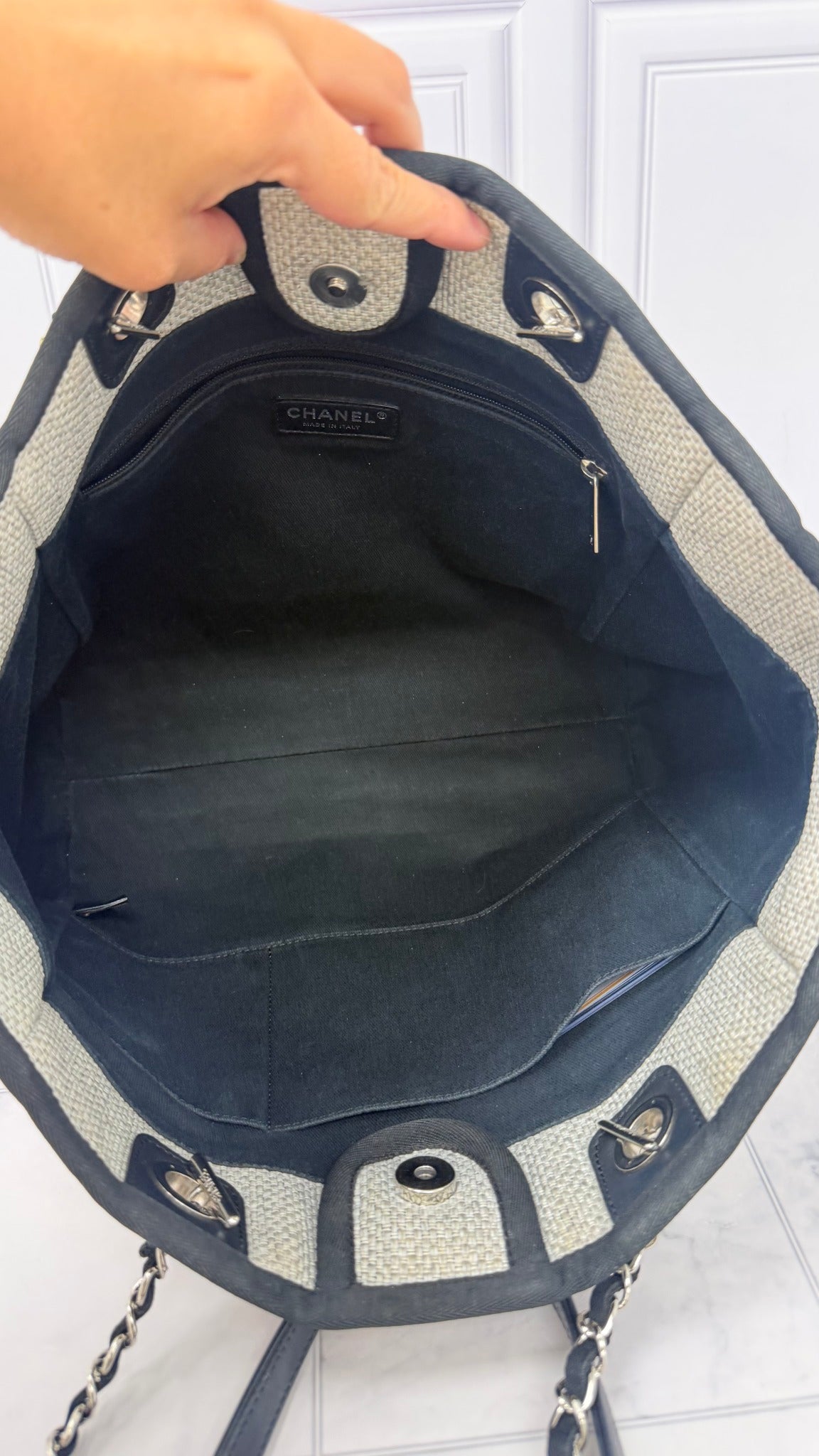 Chanel Grey And Black Canvas Deauville Small Tote Bag 