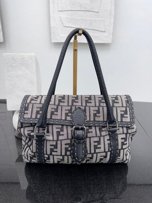 Fendi Black Zucca Canvas Selleria Linda Shoulder Bag