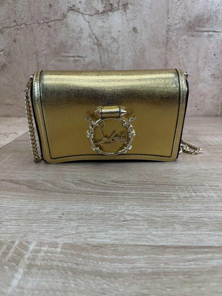 Christian Louboutin Gold Calfskin Snake Logo RubyLou Clutch