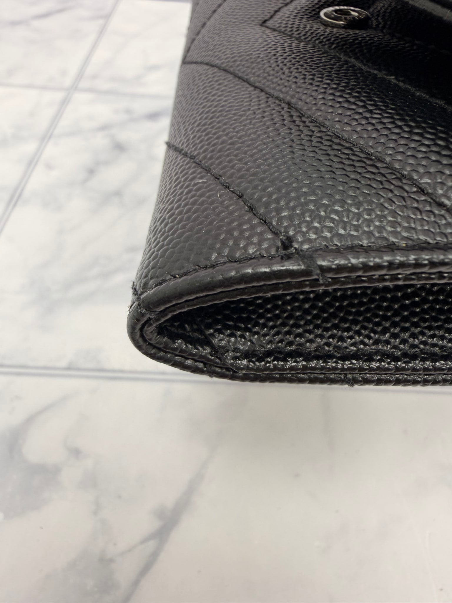 LIKE NEW - Saint Laurent YSL Black Grained Leather Cassandre Matelasse Small Envelope Wallet 