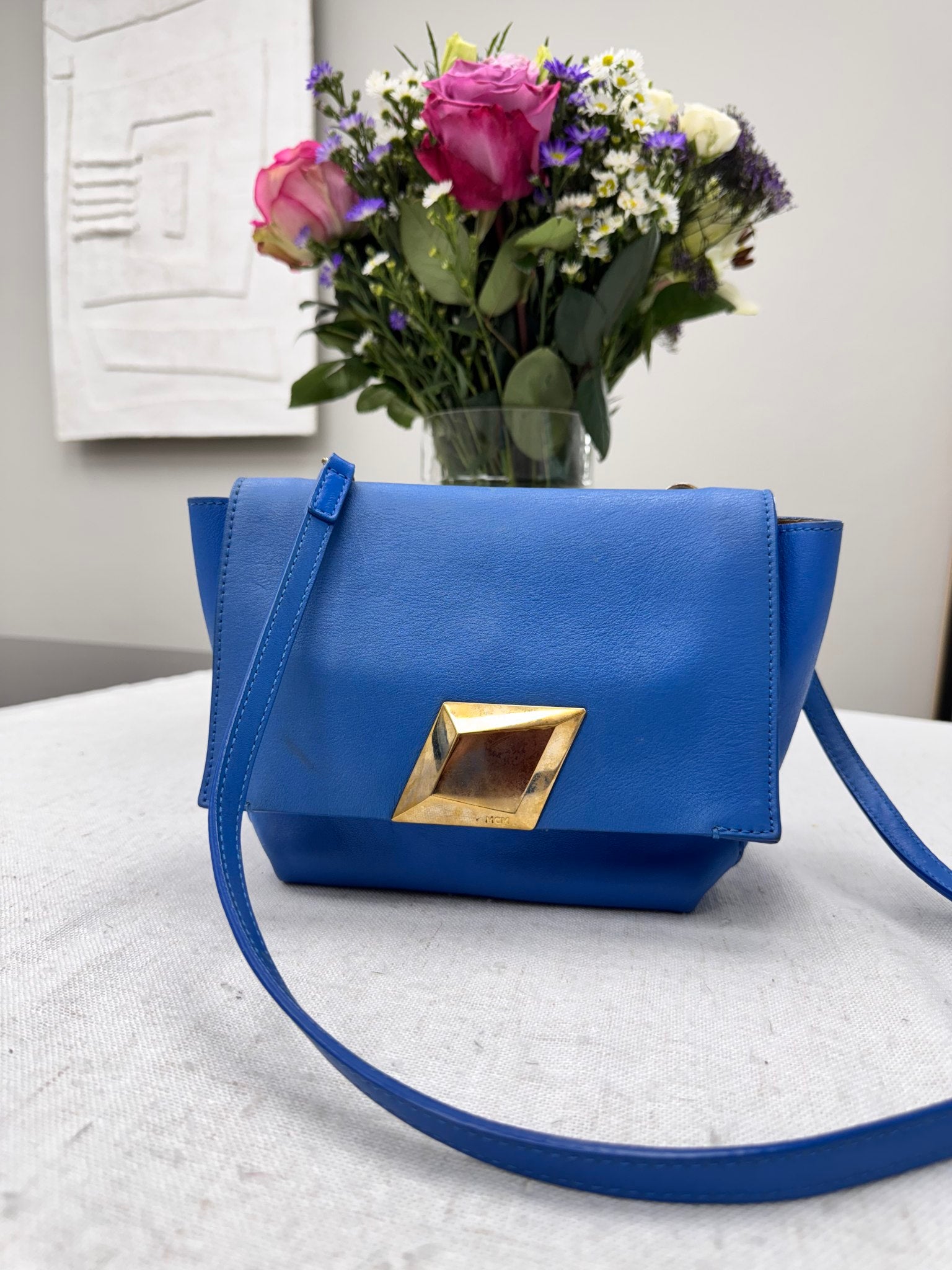 MCM Blue Leather Crossbody Bag