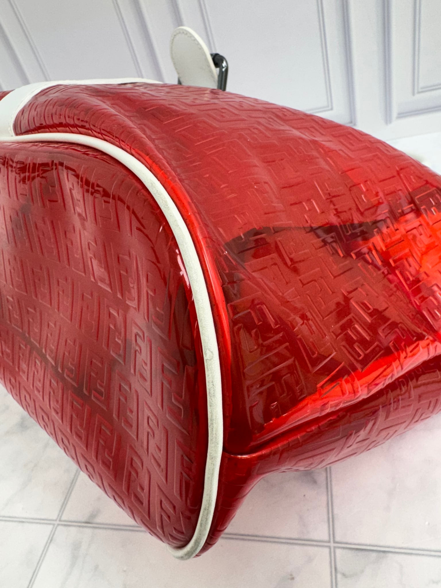 Fendi Red And White Vinyl Zucchino Shoulder Bag