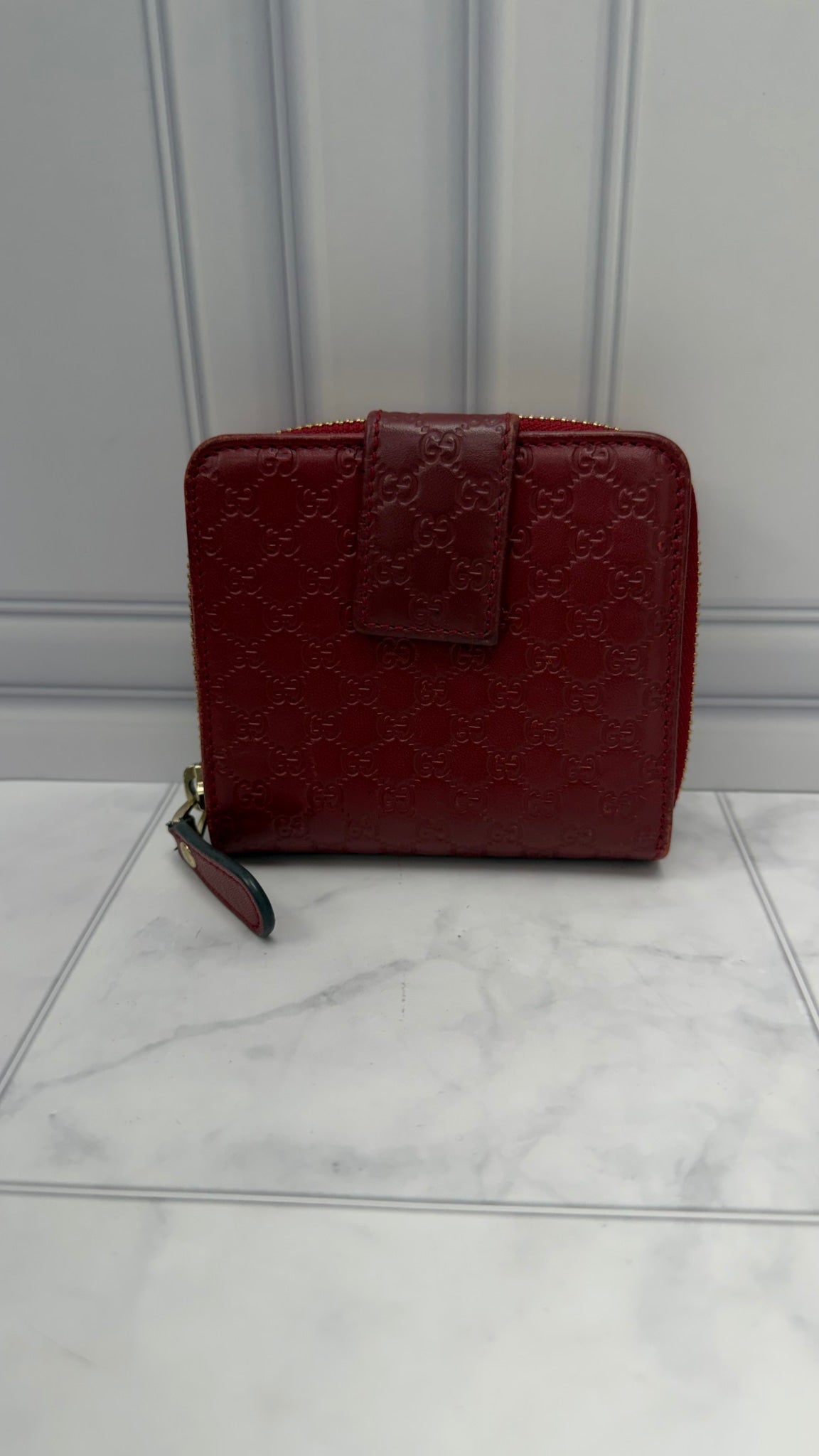 Gucci Red Microguccissima Bifold Compact Zippy Wallet 