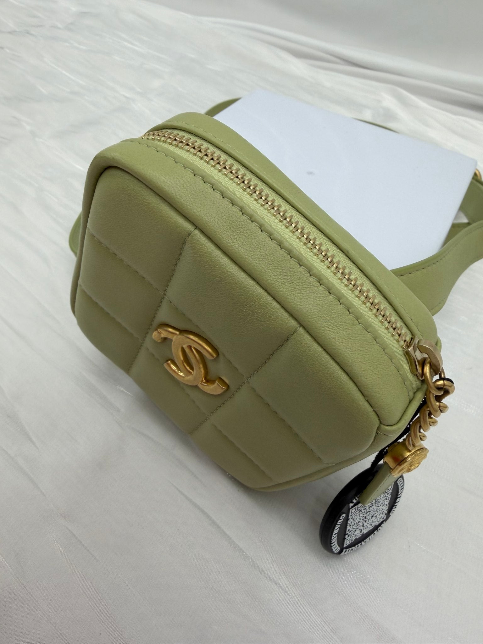 Chanel Green Lambskin Quilted Dimond Waist Bag