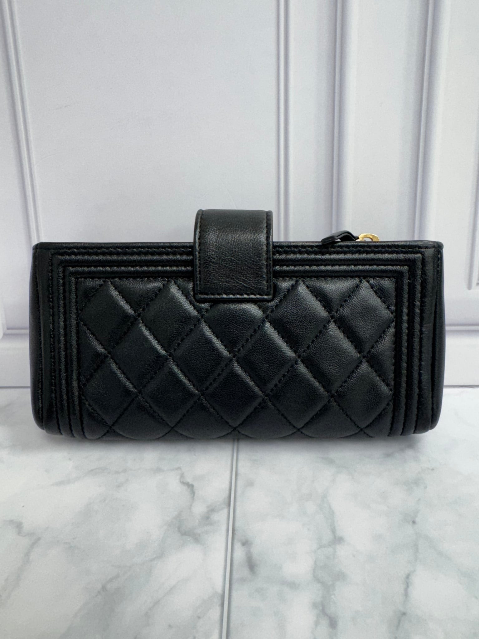 Chanel Black Quilted Leather Boy Clutch