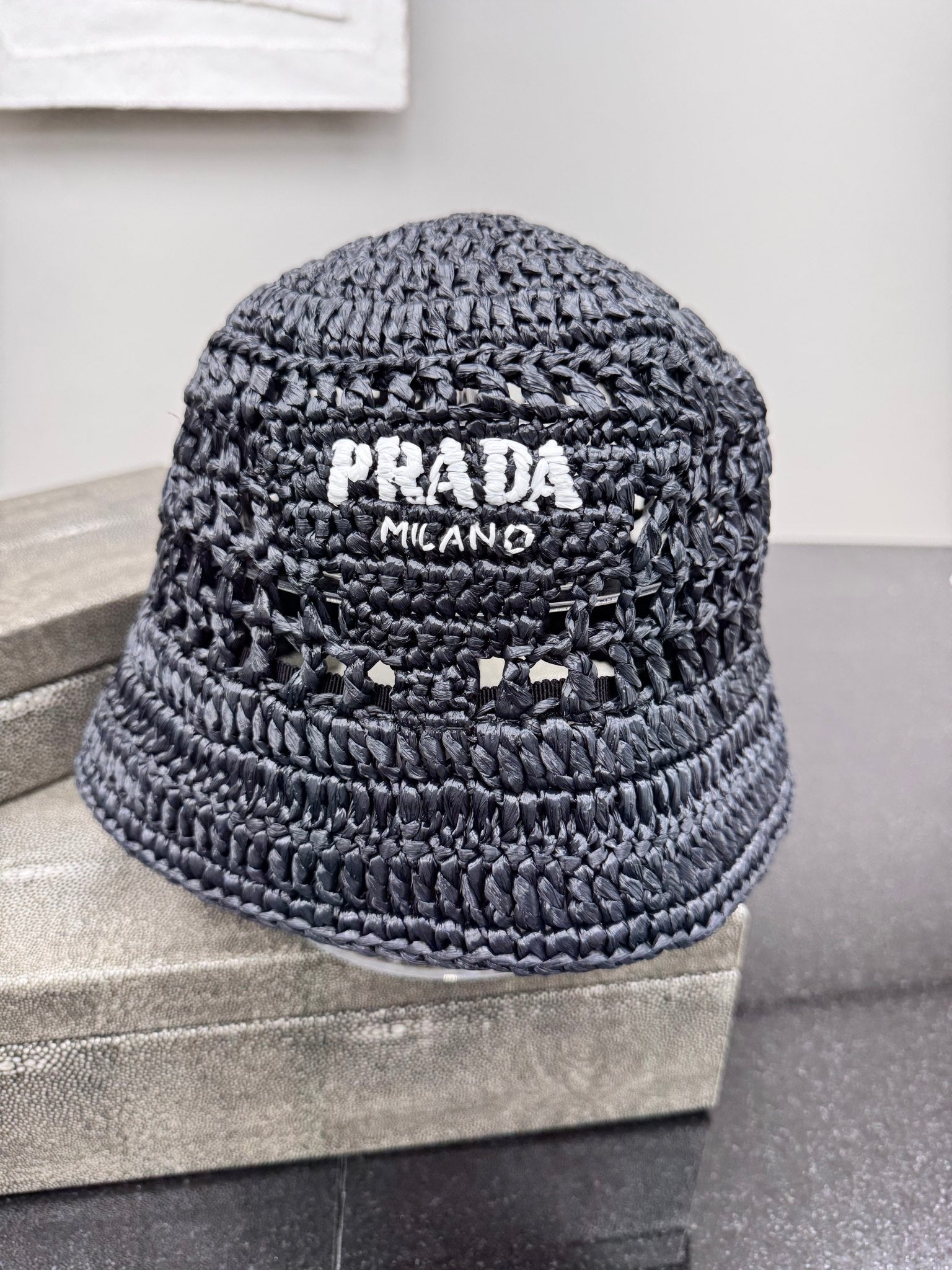 Prada Black Raffia Hat Large