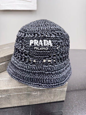 Prada Black Raffia Hat Large