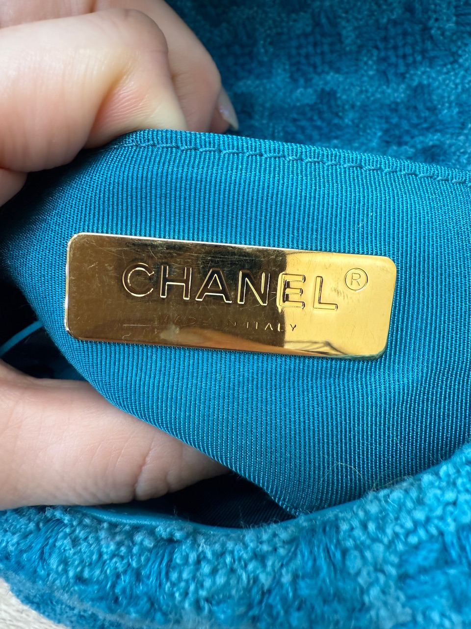 LIKE NEW- Chanel Teal Quilted Tweed Chanel 19 Waist Bag