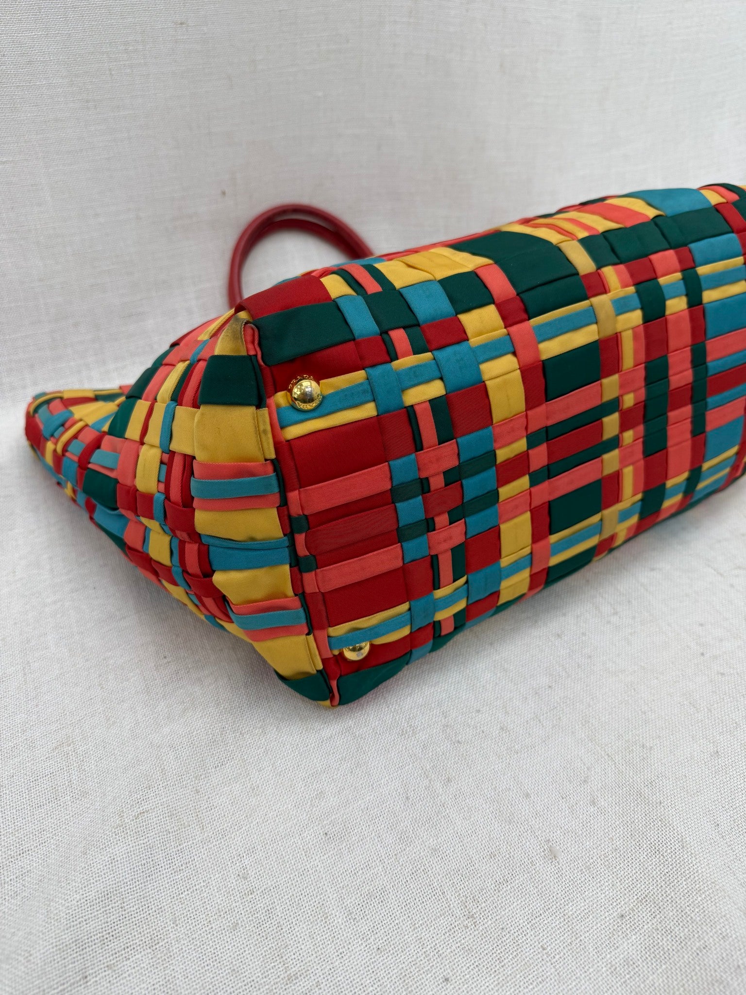 Prada Multicolor Woven Nylon Large Tote Bag