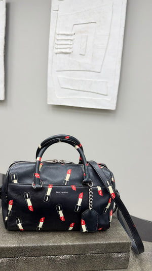 Saint Laurent YSL Black Leather Lipstick Baby Boston Bag