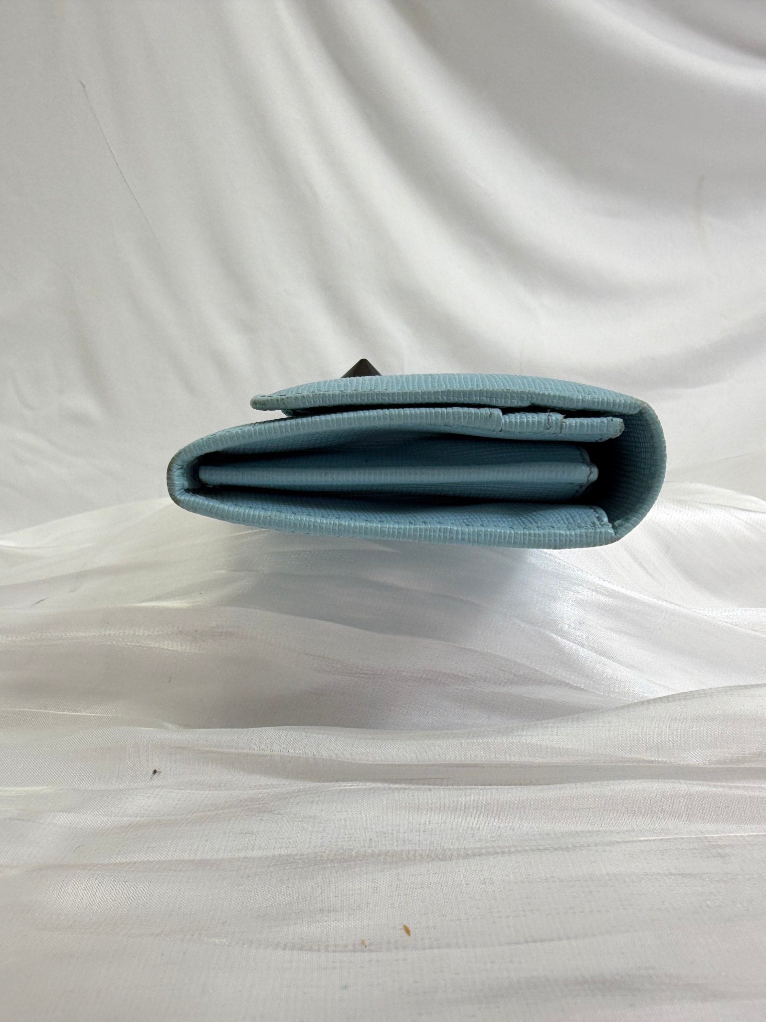 Fendi Light Blue Leather Flower Continental Wallet