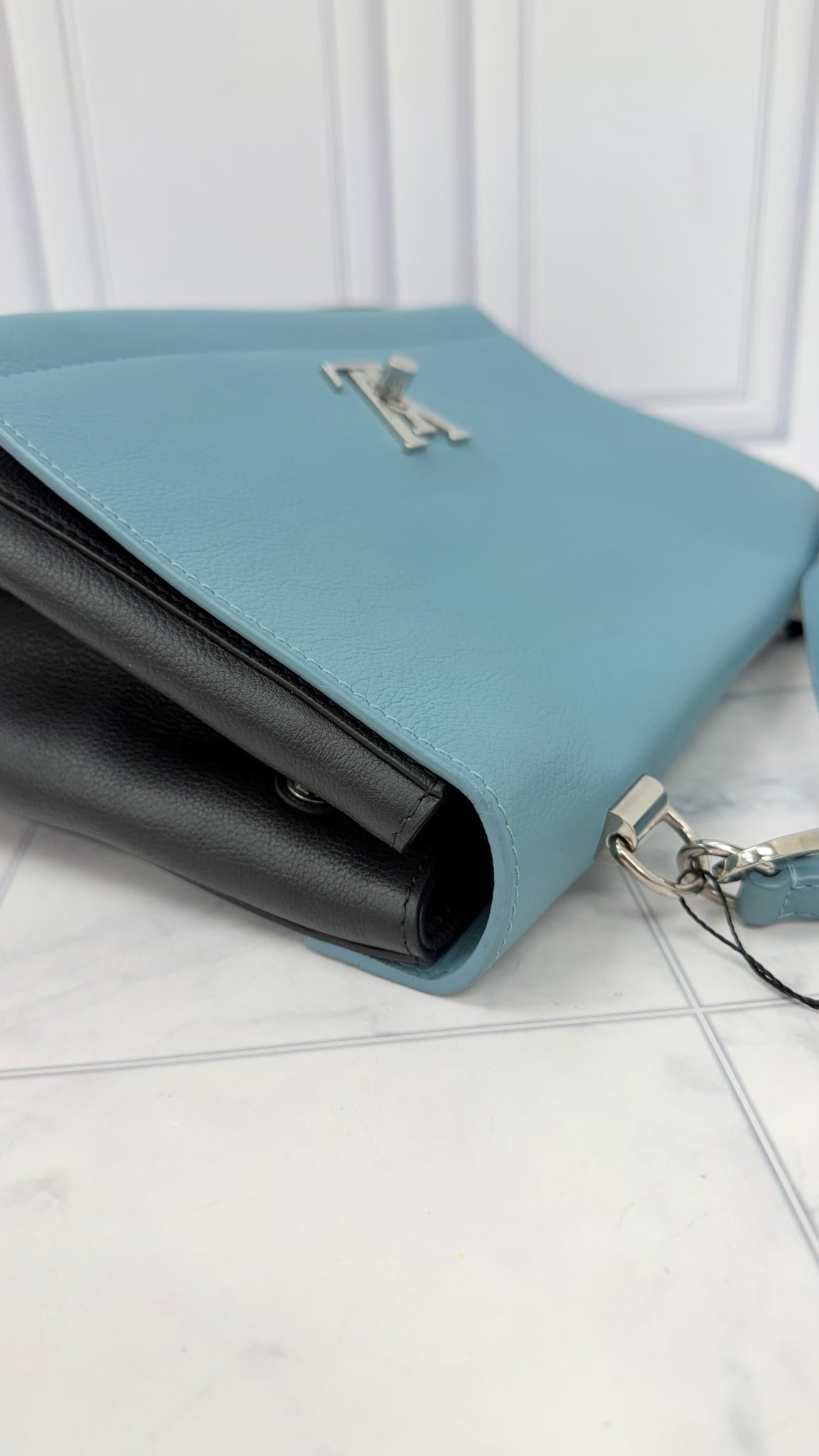 LIKE NEW - Louis Vuitton Black And Dusty Blue Taurillon Leather Lockme II 2Way Handbag 