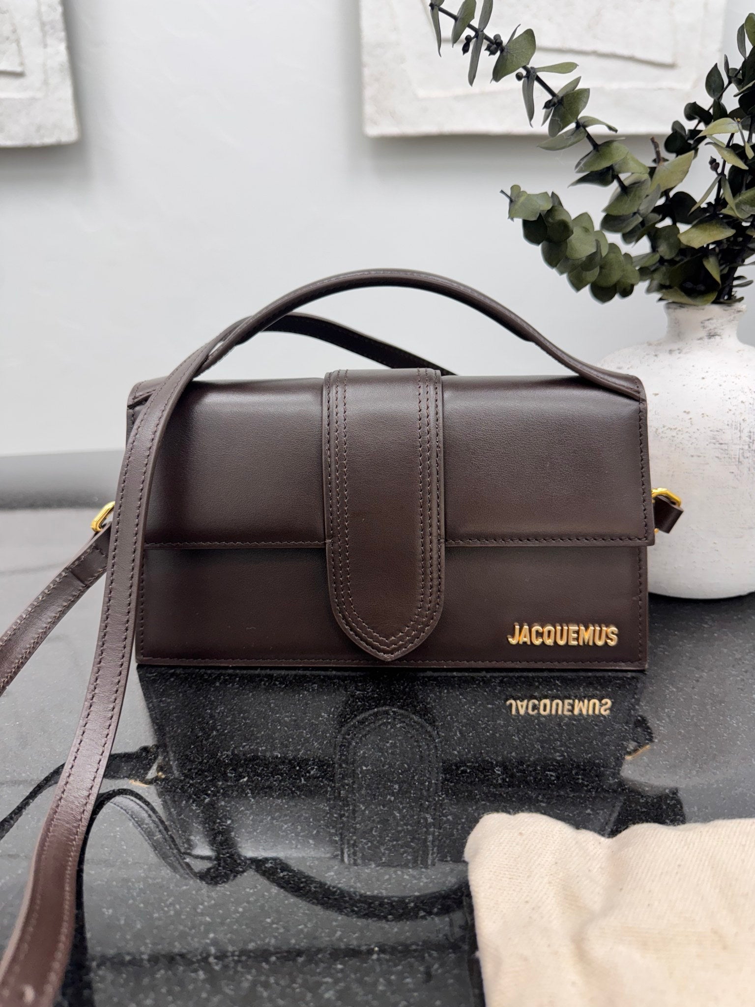 LIKE NEW - Jacquemus Dark Brown Leather Le Grand Bambino 2Way Bag