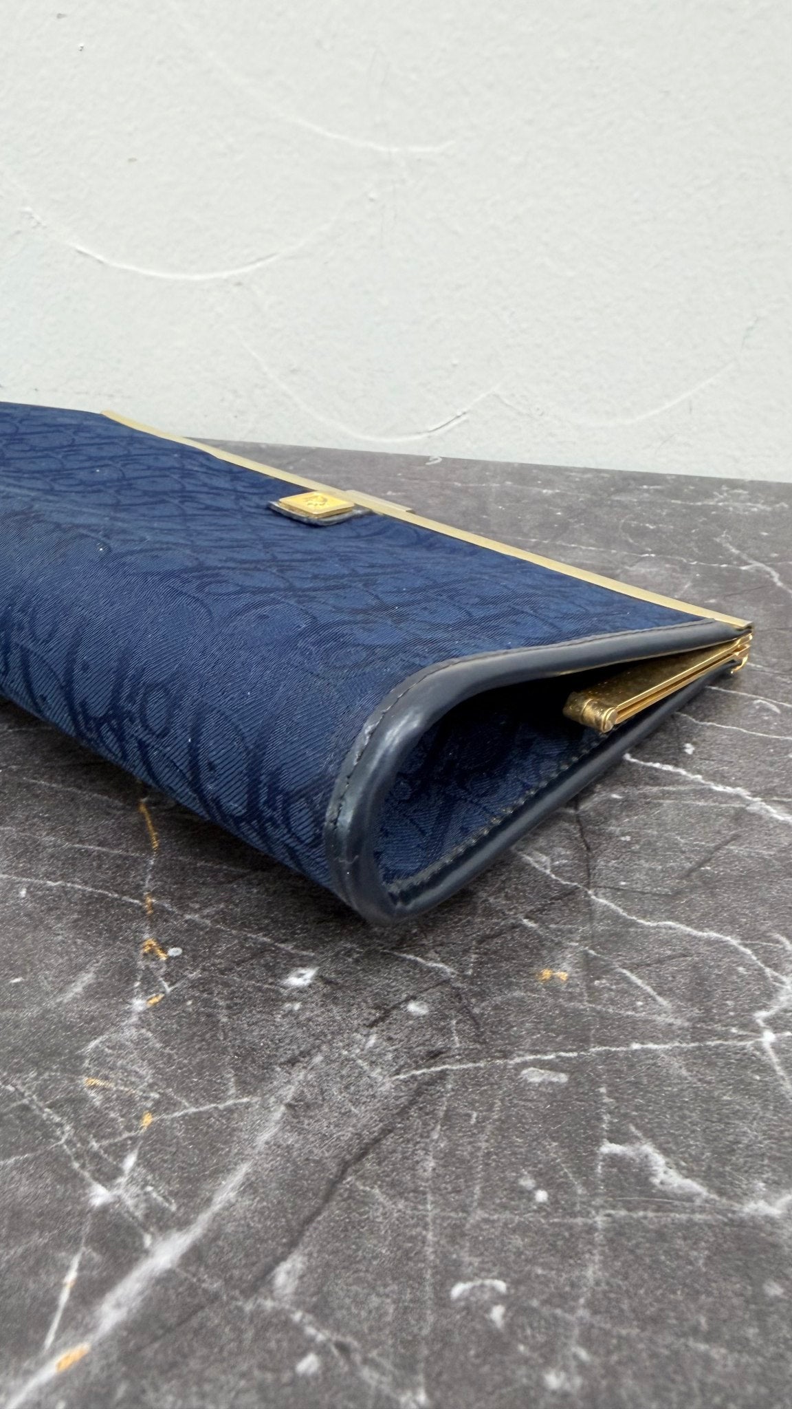 Christian Dior Vintage Blue Oblique Canvas Clasp Clutch