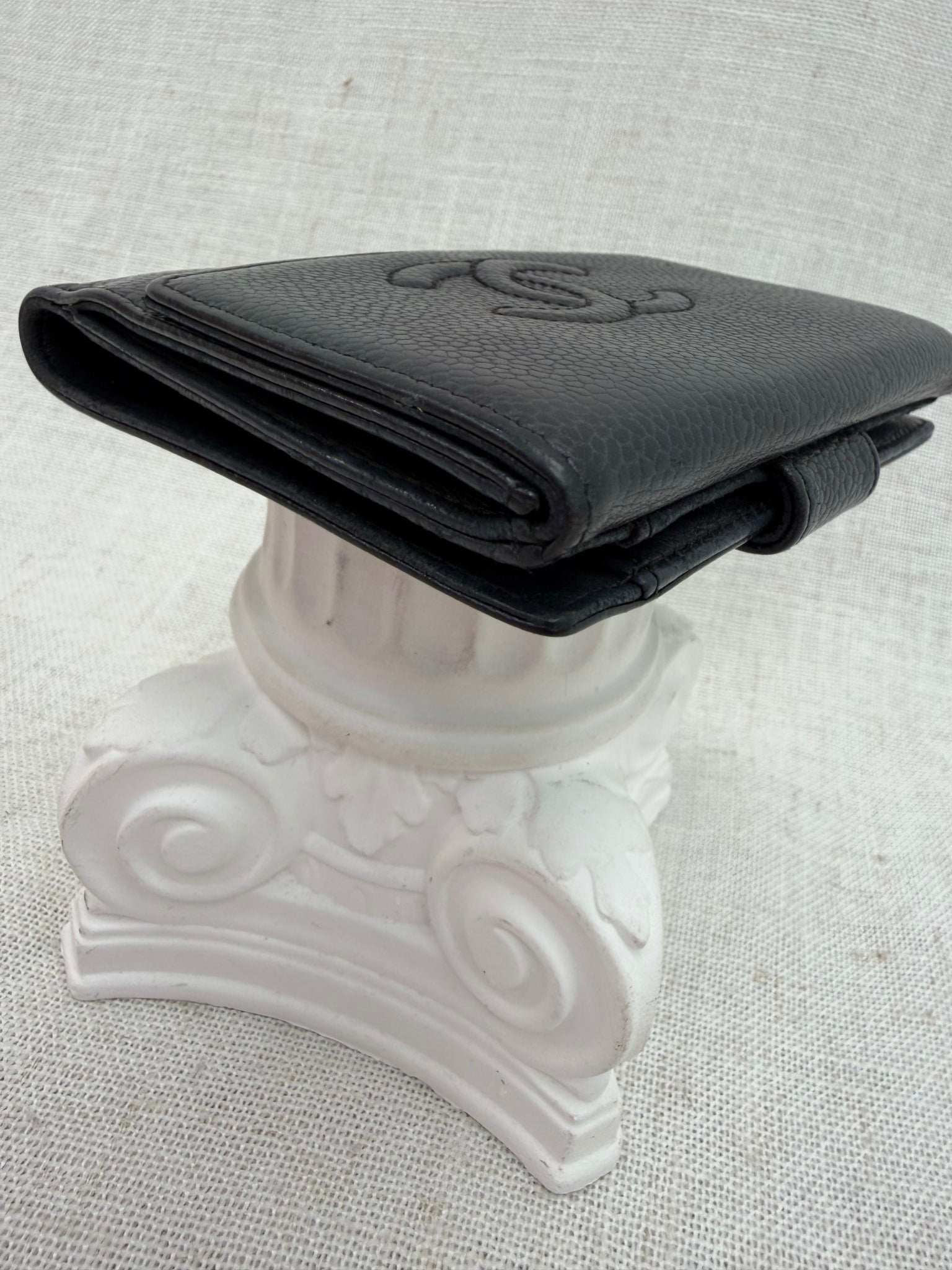 Chanel Vintage Black Caviar Leather CC Compact Wallet