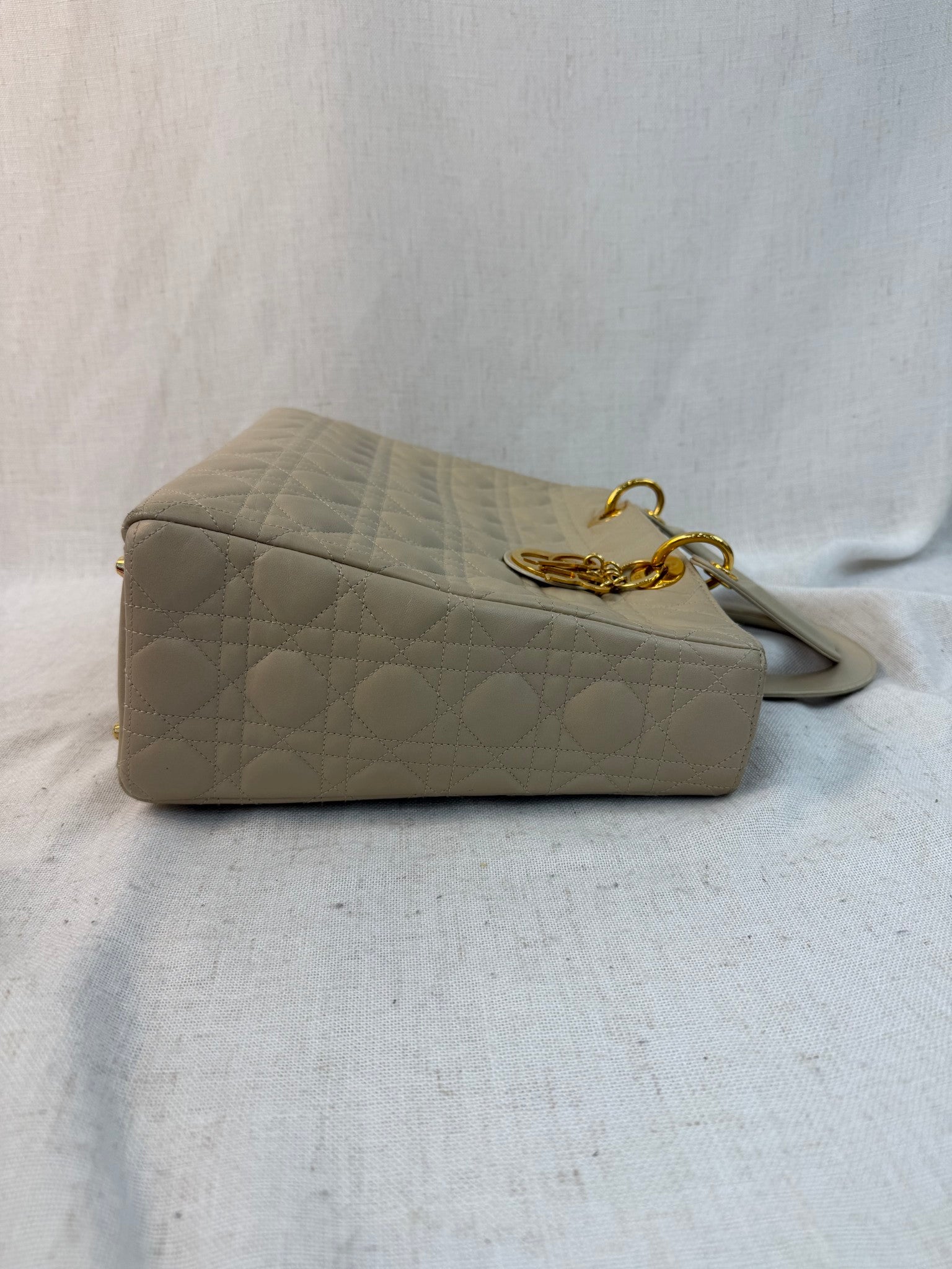 Christian Dior Cream Cannage Leather Large Lady Dior Bag