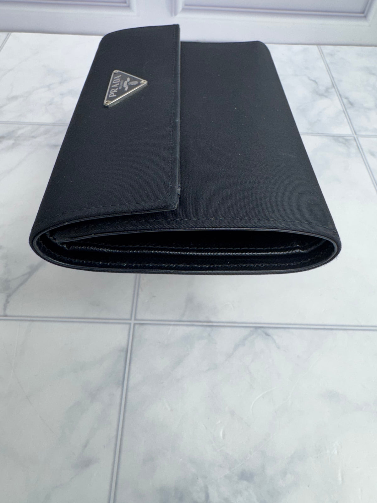 Prada Black Nylon Compact Snap Wallet