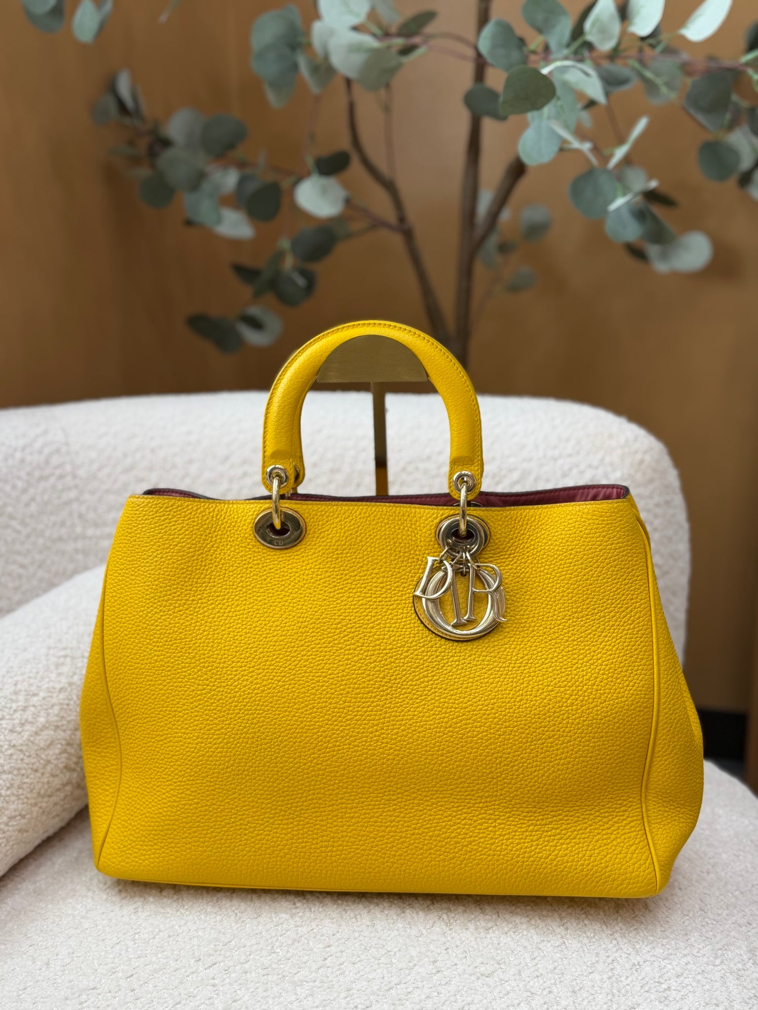 Christian Dior Yellow Leather Diorissimo Handbag