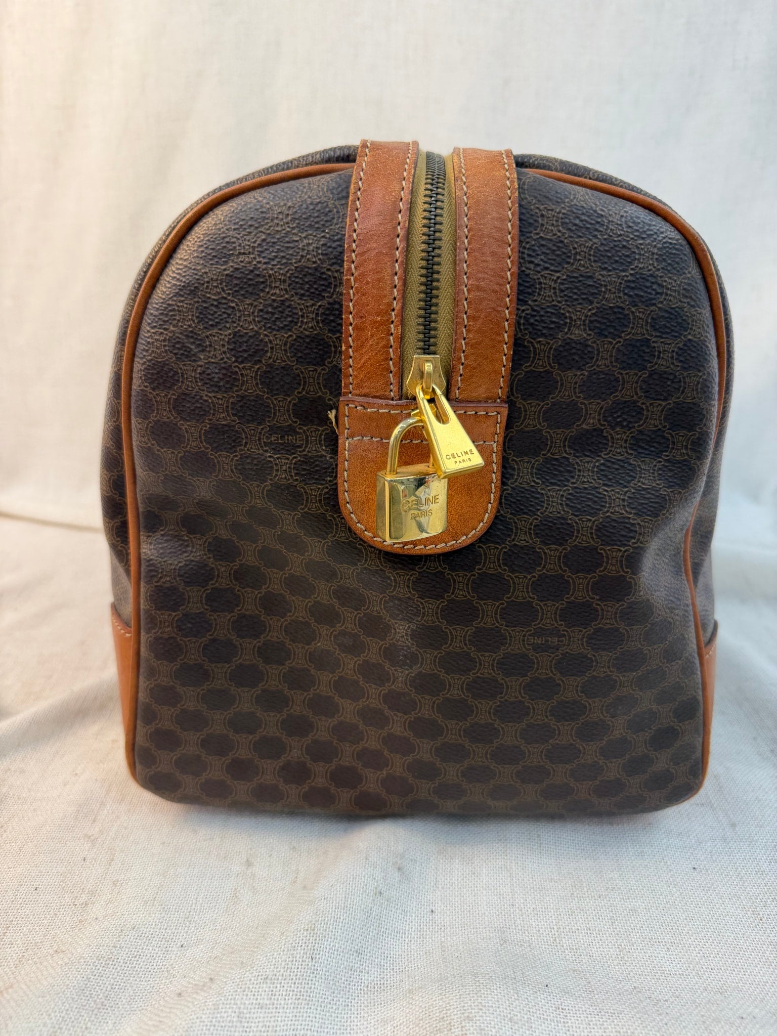 Celine Brown Coated Canvas Macadam Weekend Bag