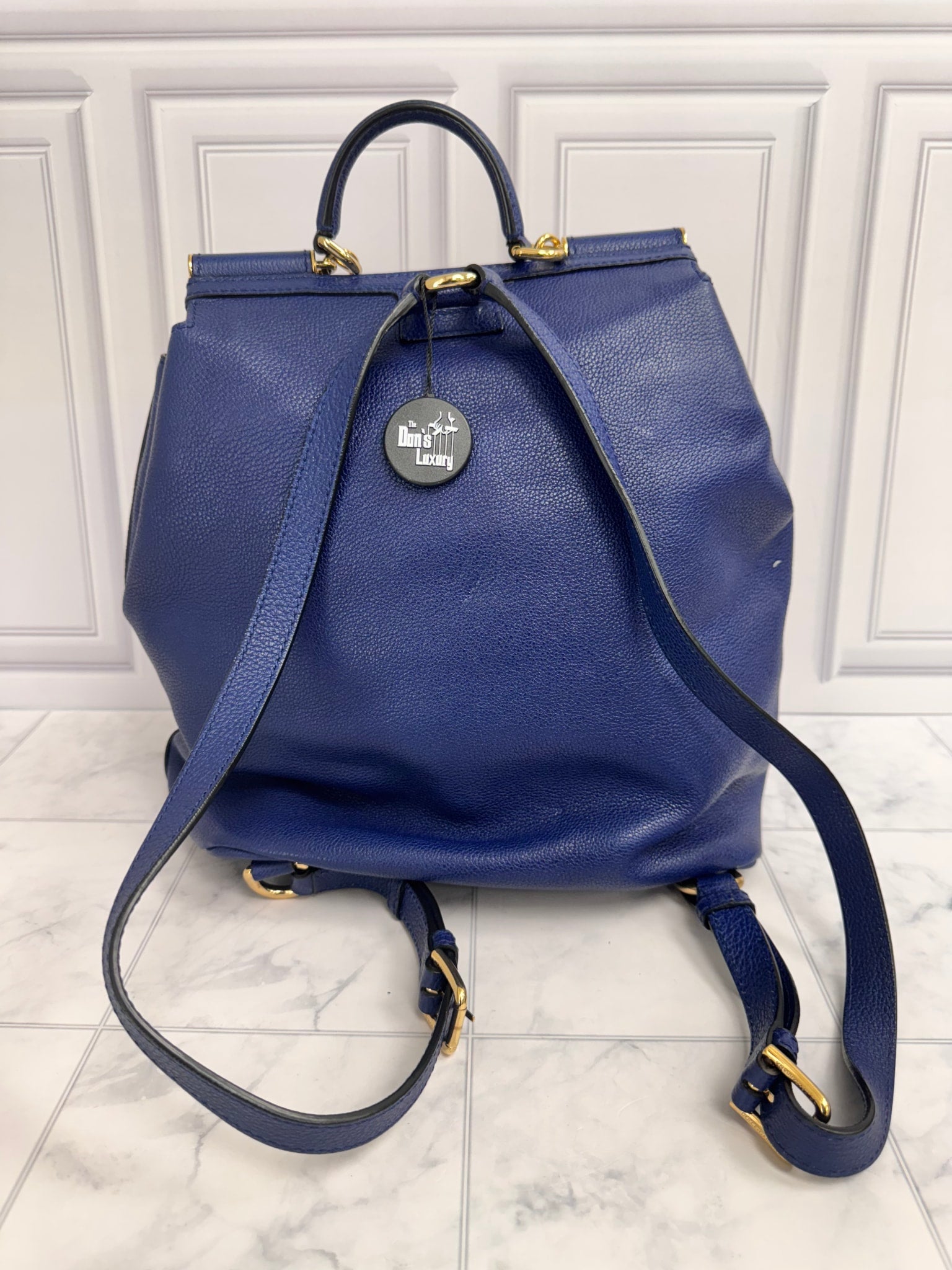 Dolce & Gabbana Blue Grained Leather Sicily Backpack