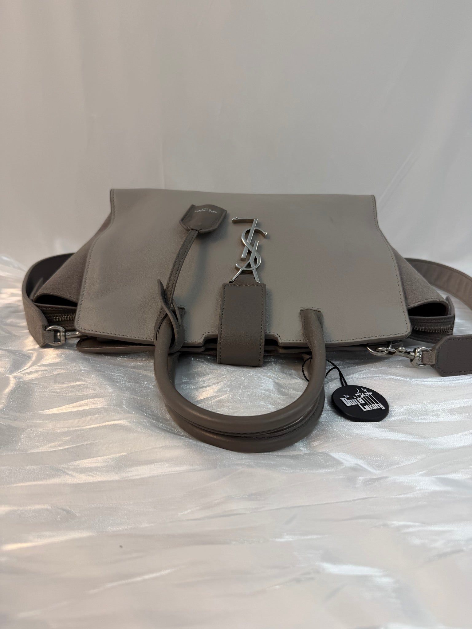 YSL Saint Laurent Gray Leather Downtown Cabas Handbag