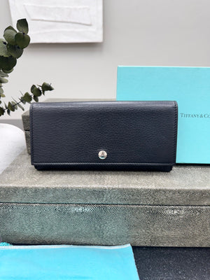 Tiffany & Co. Black Grained Leather Bifold Long Wallet