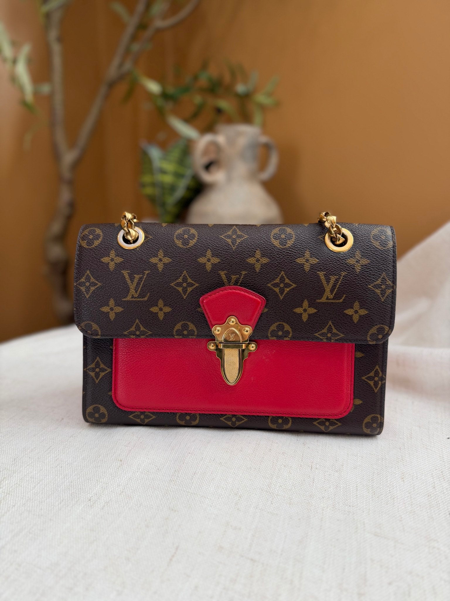 Louis Vuitton Monogram And Red Leather Victorie Shoulder Bag