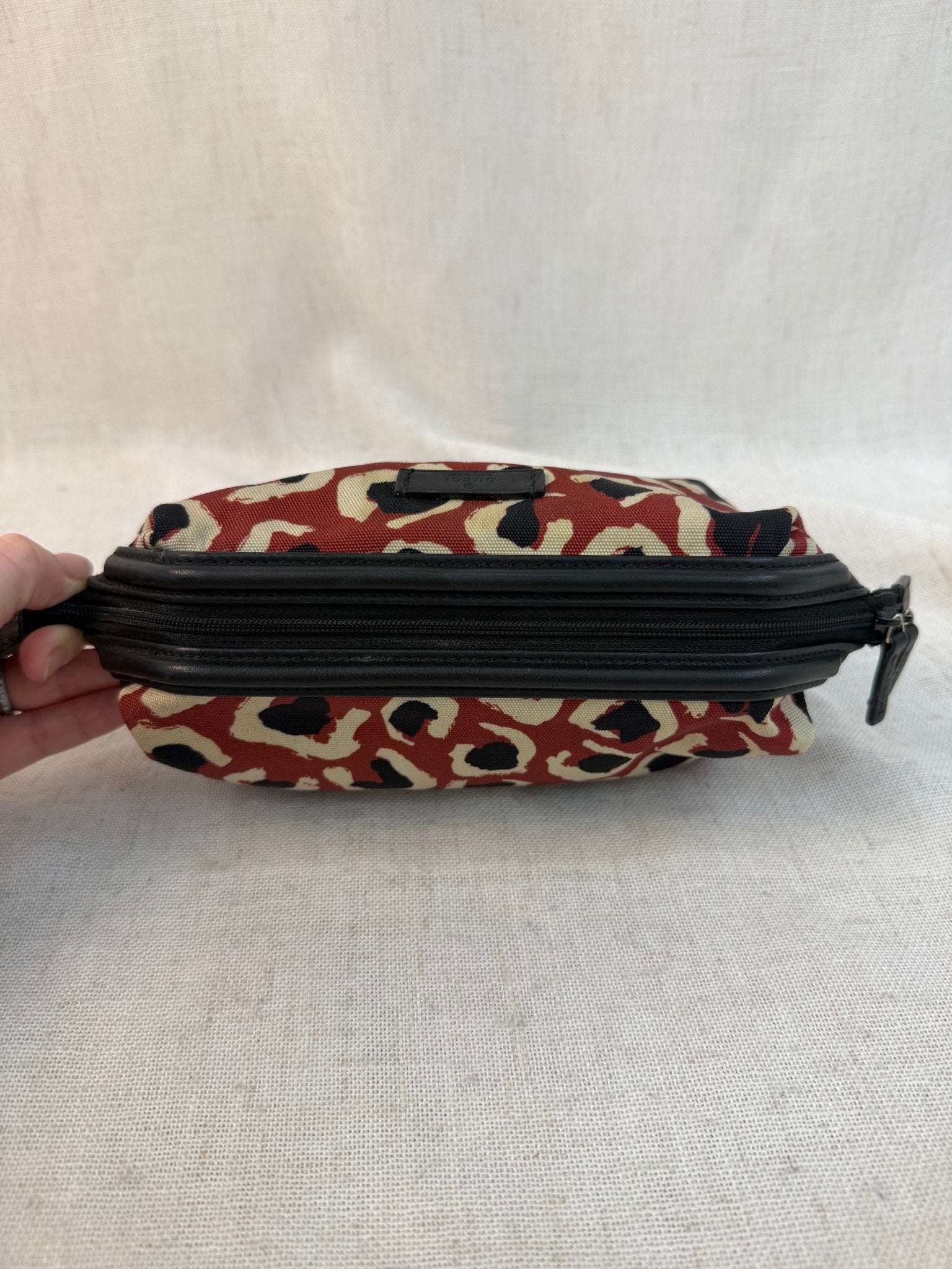Gucci Red Canvas Leopard Cosmetic Bag