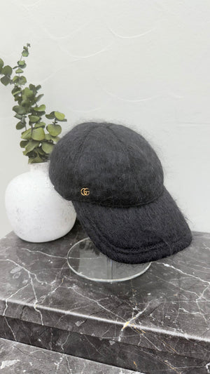 BRAND NEW- Gucci Black Mohair Marmont Baseball Cap - XS