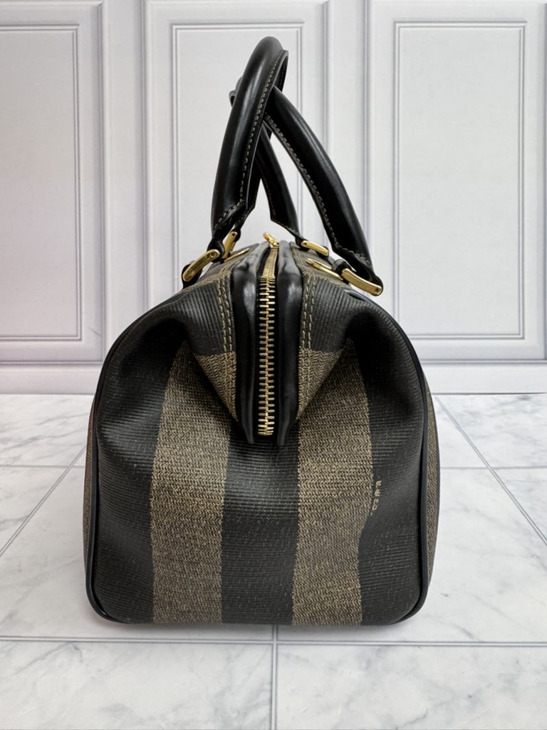 Fendi Black And Brown Coated Canvas Pequin Small Boston Bag