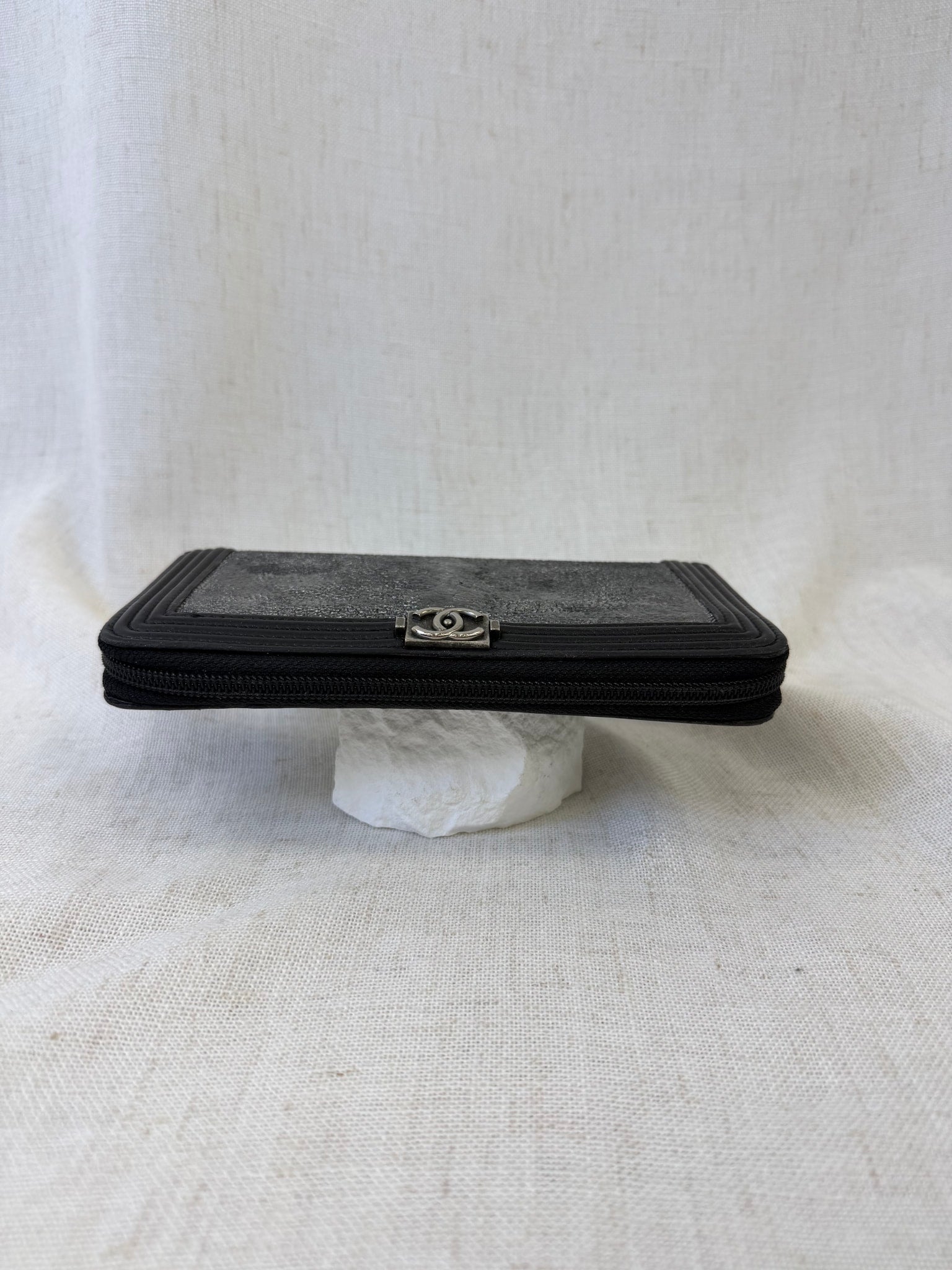 Chanel Black Stingray & Leather Boy Zippy Wallet