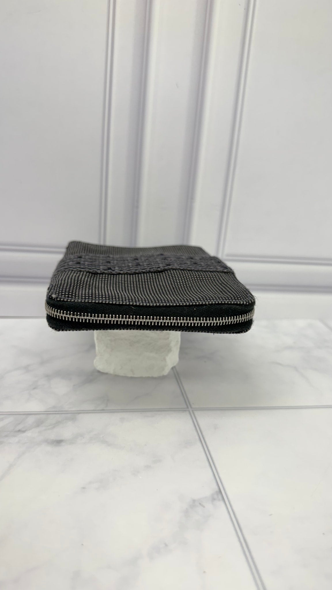 Hermes Grey Canvas Herline Zippy Wallet 