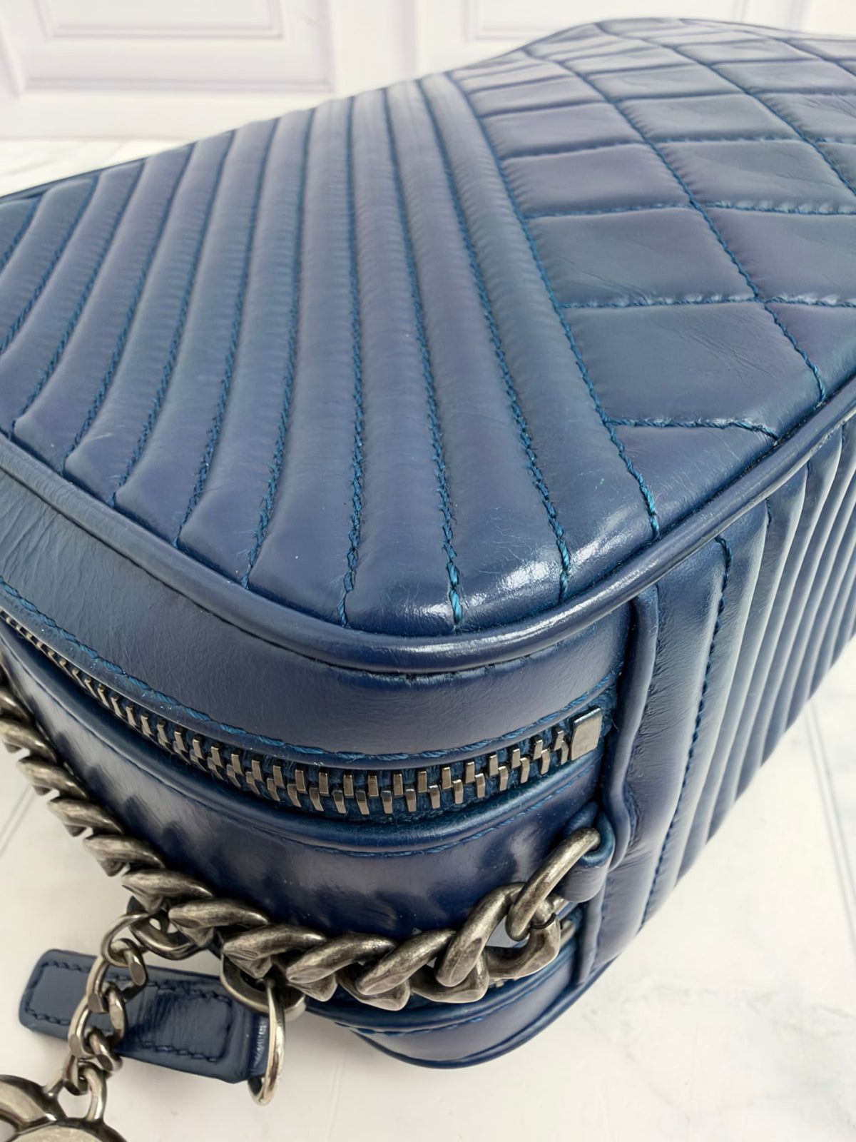 Chanel Blue Quilted Calfskin Coco Boy Camera Bag