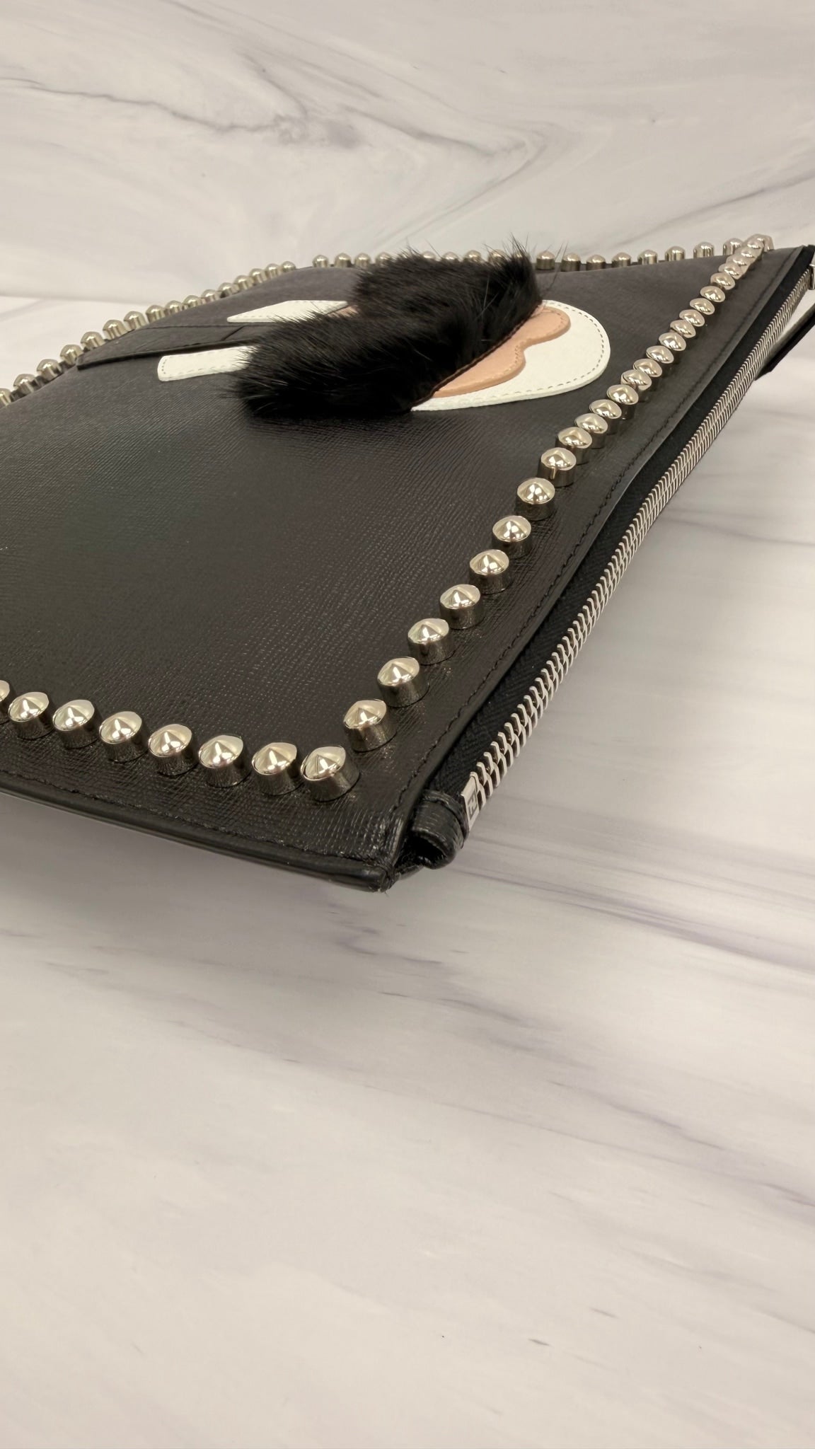LIKE NEW - Fendi Black Saffiano Leather Karlito Clutch