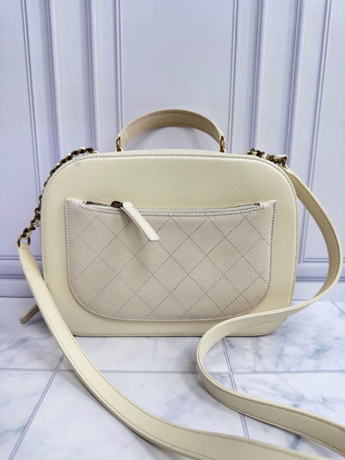 Chanel Ivory Calfskin Coco Curve Vanity Medium Case Bag 