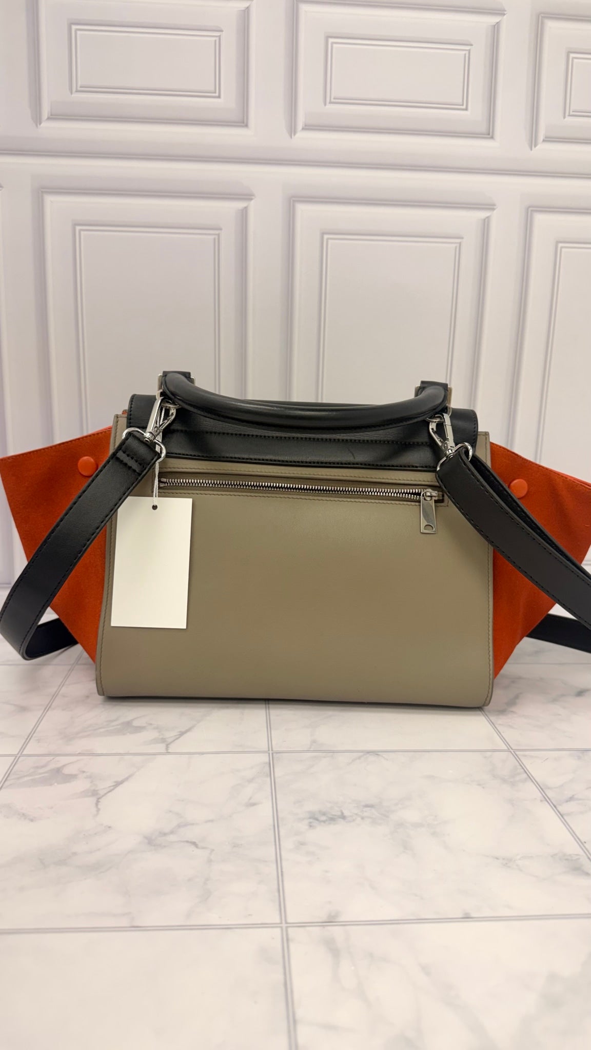 Celine Orange Tricolor Leather Small Trapeze 2Way Bag 