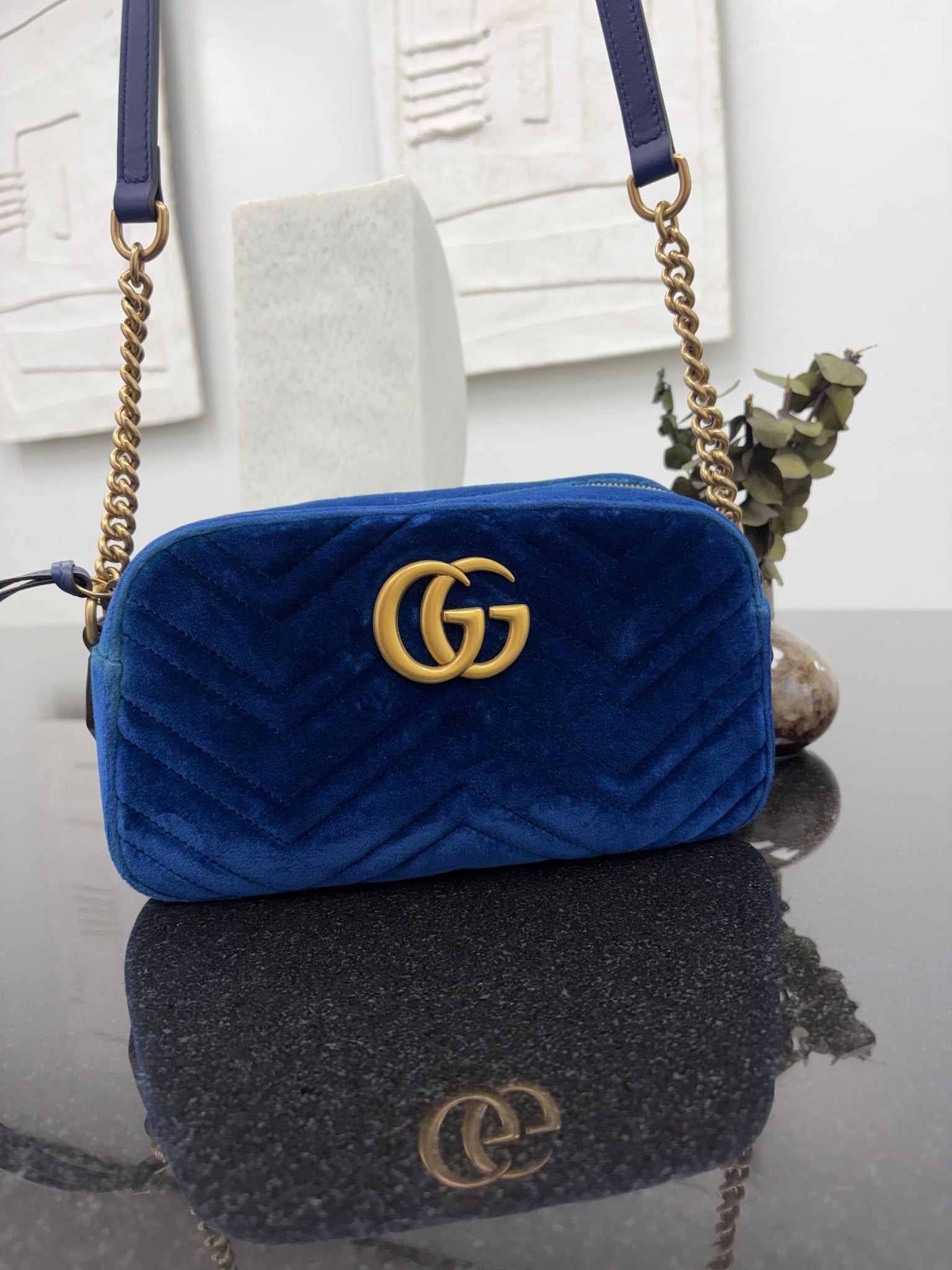 Gucci Blue Velvet Marmont Camera Bag